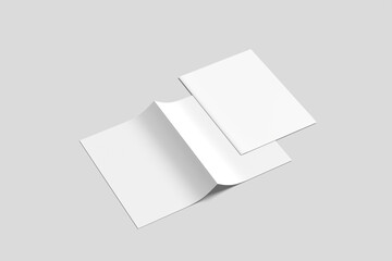 Back view bi-fold brochure or invitation mockup - landscape, isolated on gray background.