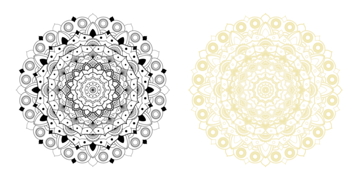 Intricate circular mandala designs in black and gold on white background transparent background - Powered by Adobe