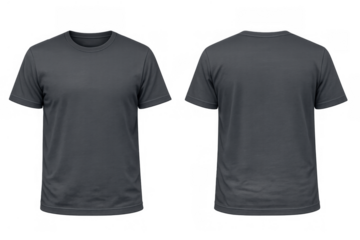 Dark grey blank t-shirt mockup showing front and back views, ideal for apparel designs and branding templates