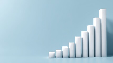 Minimalist render of white bar graph on a light blue background, indicating growth