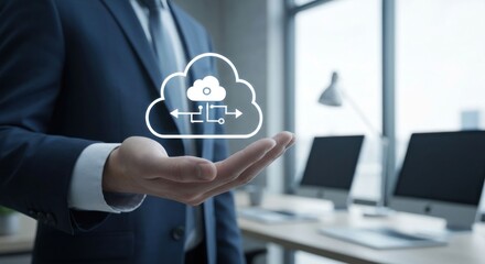 Man holding cloud icon