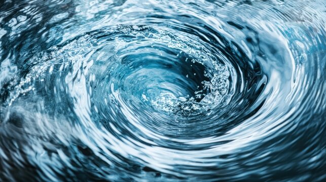 A swirling vortex of blue water with ripples and bubbles.