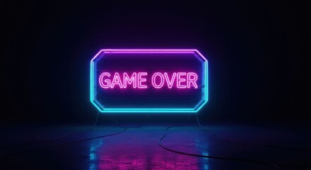 Neon 'GAME OVER' sign glows pink and blue