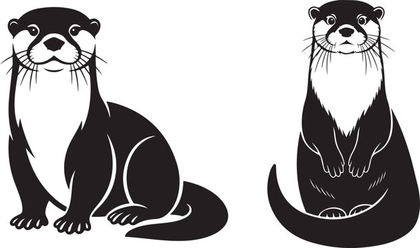 Otter Silhouette Set &ndash; Cute River Otter Wildlife Vector Illustration. Vector illustration of otter silhouettes in various poses