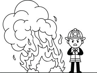 Fototapeta premium Firefighter standing next to fire.