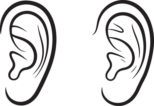 outline ear lobe side view vector icon. Outline of human ears shown side by side on a white background. 