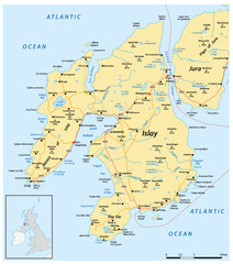 Road map of the Scottish island of Islay, United Kingdom