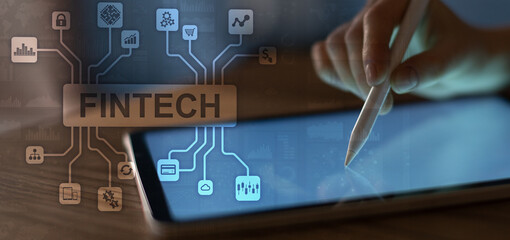 Financial Technology FinTech Innovations Illustrated Through Digital Interface and Business Analytics.