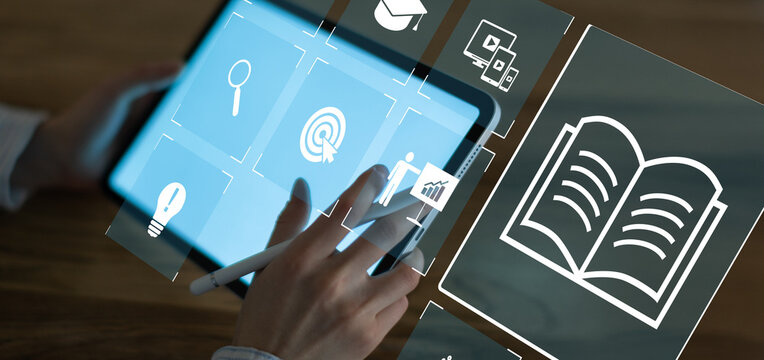 Digital Learning and Educational Resources Accessed on a Touchscreen Device in a Modern Environment. - Powered by Adobe