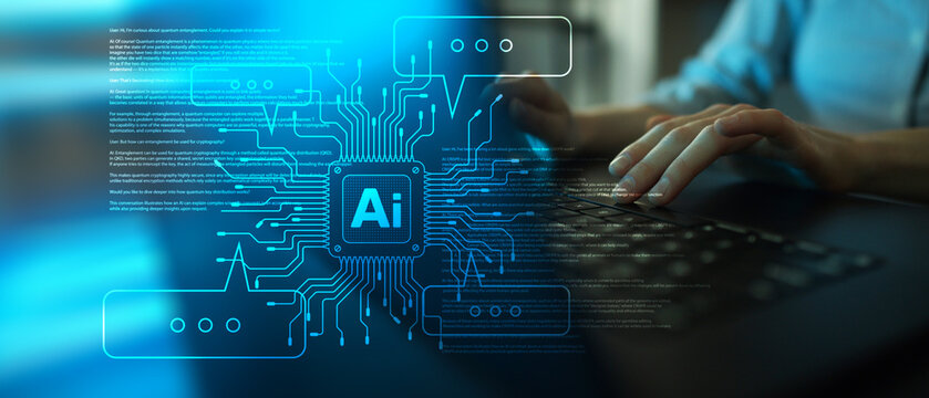 AI Interface for Human Interaction and Intelligent Automation Displayed on Digital Laptop Screen. - Powered by Adobe