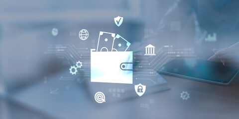 Fototapeta premium Digital Wallet and Mobile Finance Management Concept in a Connected Economy.