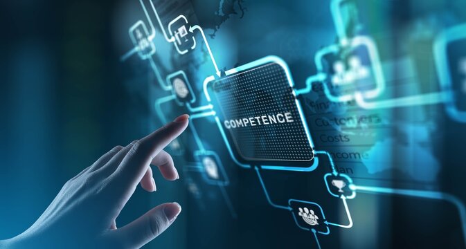 Competence Developing Skills and Expertise, projection on a virtual screen, Business and Technology Concept.