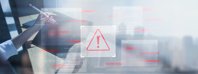 Cybersecurity Threat Alert with Digital Warning Interface.