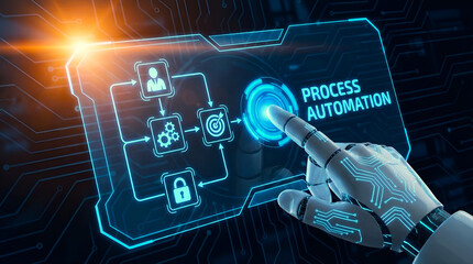 Robot Hand Touching Process Automation Concept For Business