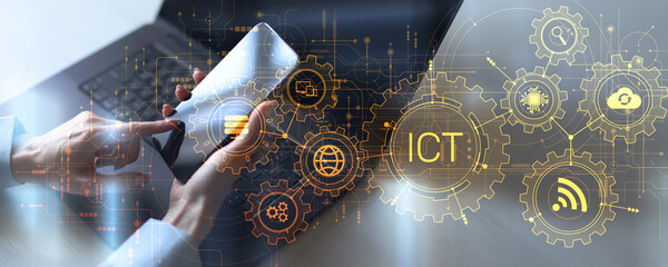 ICT Concept: Integrating Information and Communication Technologies for Business Efficiency.