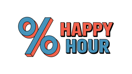 Retro Style Percentage Symbol and Text Happy Hour in Red and Blue graphic design