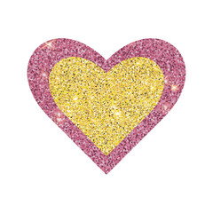 Vector glitter pink  gold heart.  Shiny heart isolated on white background. Glitter sticker. Valentine's Day Design Elements
