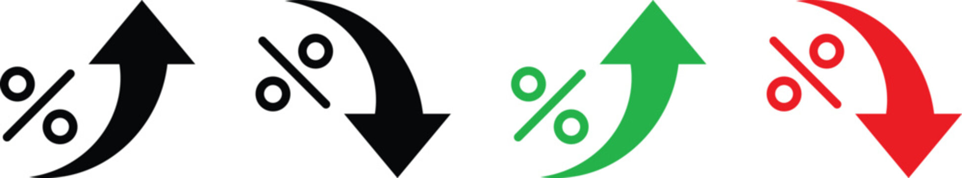 percent arrow up down icon set. Percent increase and decrease icons. Data Analysis sign. Percentage arrow symbol. Rate Fluctuations Symbols