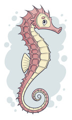 Fototapeta premium Elegant Seahorse Illustration with Pink and Cream Details.