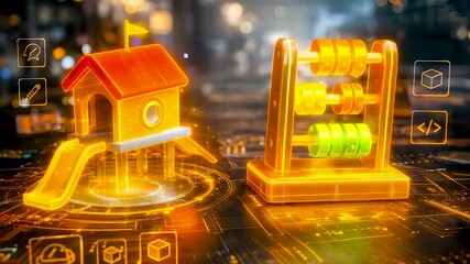 Digital Home Finance Planning Scene with House Model and Abacus Display Showing Smart Property Budgeting Investment Analysis and Wealth Management Strategy - Powered by Adobe