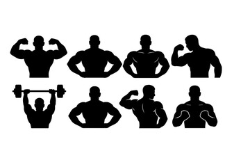 Fitness and workout icon set. Containing strength, muscle, gym, weightlifting, health, exercise, power, bodybuilding and more.