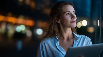 Faceless female mature multiracial e-business entrepreneur look away and holding laptop at data center server evening room, technology web services cloud computing and SAAS concept, defocused