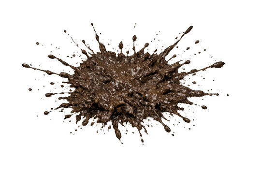 Dark liquid splashing, creating dynamic drops and an explosive burst, a fluid brown dessert or a muddy stain