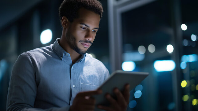 Faceless tablet man and reading in server room of technician programming at night, information technology focus and engineer in data center cybersecurity network or coding software system admin - Powered by Adobe