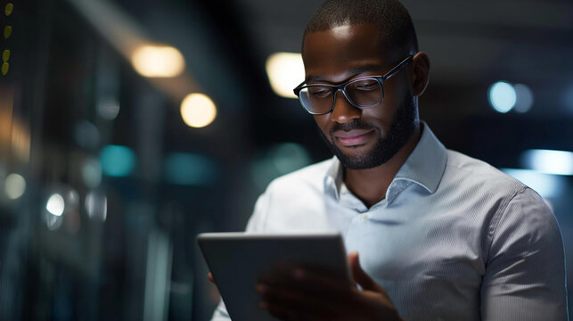 Faceless tablet man and reading in server room of technician programming at night, information technology focus and engineer in data center cybersecurity network or coding software system admin - Powered by Adobe