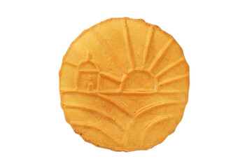 Gingerbread with a cute pattern isolated on white background. House and sun pattern. Handmade cookie.