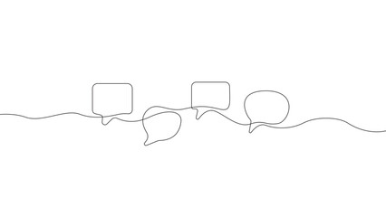 Continuous line speech bubbles vector illustration, communication conversation chat message discussion concept
