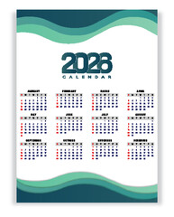 Modern 2026 Calendar Design with Wavy Gradient Shapes