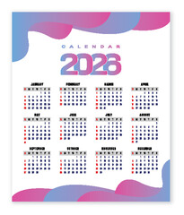 Modern 2026 Calendar with Gradient Wavy Shapes