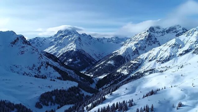 Cinematic Winter Mountain Range With Snow And Cold Blue Tones Video