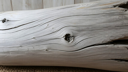 Detailed view of a weathered wooden plank with visible grain and texture, showcasing natural patterns and knots on a rustic surface