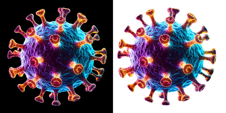 3D Viral Particle Isolated PNG Transparent Background Black Background Microscopic Virus Illustration Medical Science Pathogen