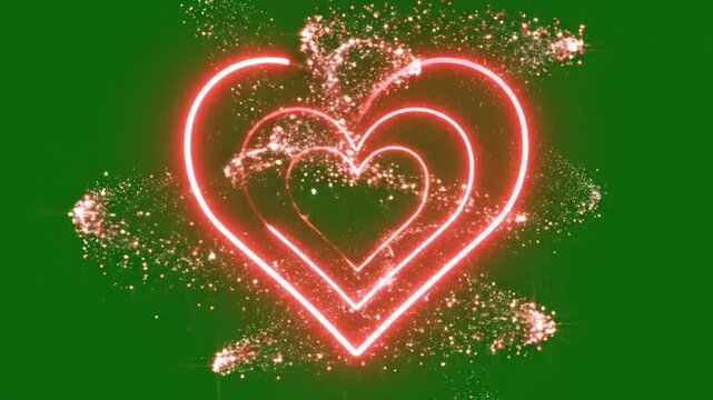 Neon Heart Animation on Green Screen Background for Valentines Day.
