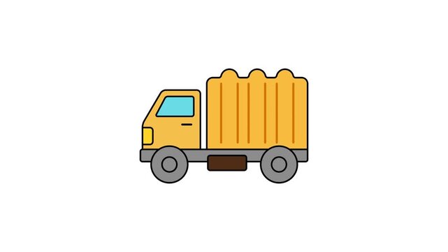 Garbage truck animation illustration featuring yellow trash transport truck