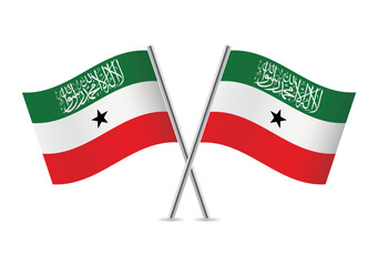 Somaliland crossed flags. Somaliland flags on a white background. Vector icon set. Vector illustration.