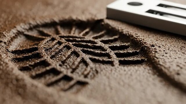 Detailed Close-up of a Bootprint in Soil Featuring Intricate Treads Alongside a Measurement Tool for Forensic Analysis