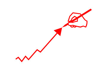 右肩上がりの折れ線グラフ - 右肩上がりの折れ線グラフと赤色のペンで、売り上げ急増の線グラフのイメージ
