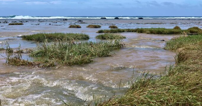 The turbulent currents at the mouth of the intertidal zone in Okinawa, Japan.