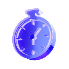 3D Glass stopwatch icon, a time management symbol for countdowns or productivity tracking. Transparent liquid Glass design icon, trending glass icon for graphic design, 3d illustration.
