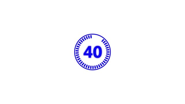 45 second countdown timer animation on white background, Royal blue color forty five seconds timer countdown.Progress bars circle with countdown animation.