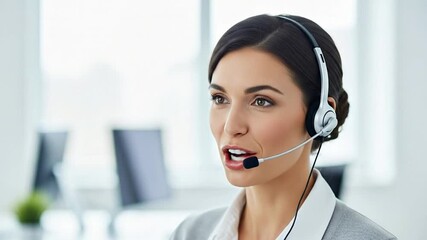 Professional Woman Speaking on Headset, Customer Service Support