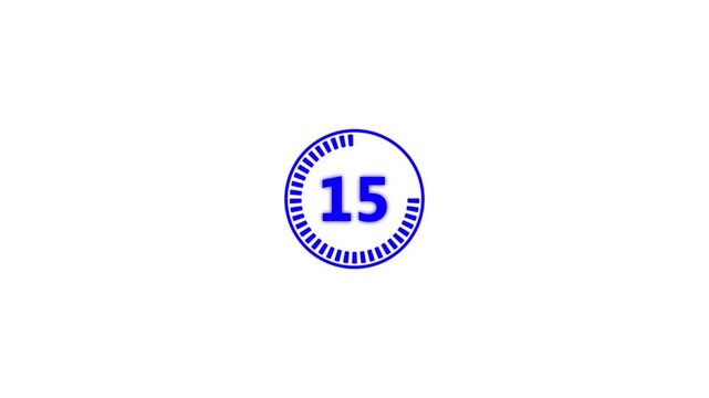 20 second countdown timer animation on white background, Royal blue color twenty seconds timer countdown.Progress bars circle with countdown animation.