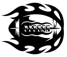 Dynamic American Football Engulfed in Stylized Flames, Representing Intensity, Speed, and Gridiron Action.