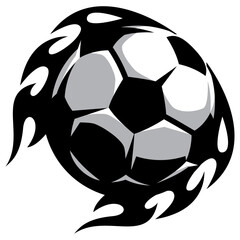 Dynamic Soccer Ball Engulfed in Stylized Flames, Symbolizing Speed, Energy, and Intense Sports Action.