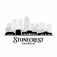 Fototapeta premium Stonecrest City Skyline Silhouette — A Modern Suburb in Metropolitan Atlanta Georgia Vector Illustration