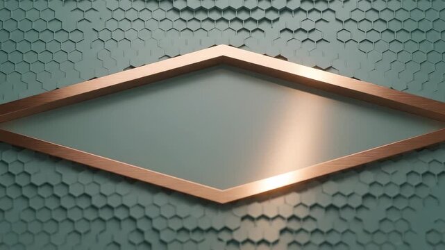 Elegant Hexagonal Wall Art Featuring a Modern Green Background with a Stylish Copper Border and a Unique Diamond Shape for Contemporary Interior Design